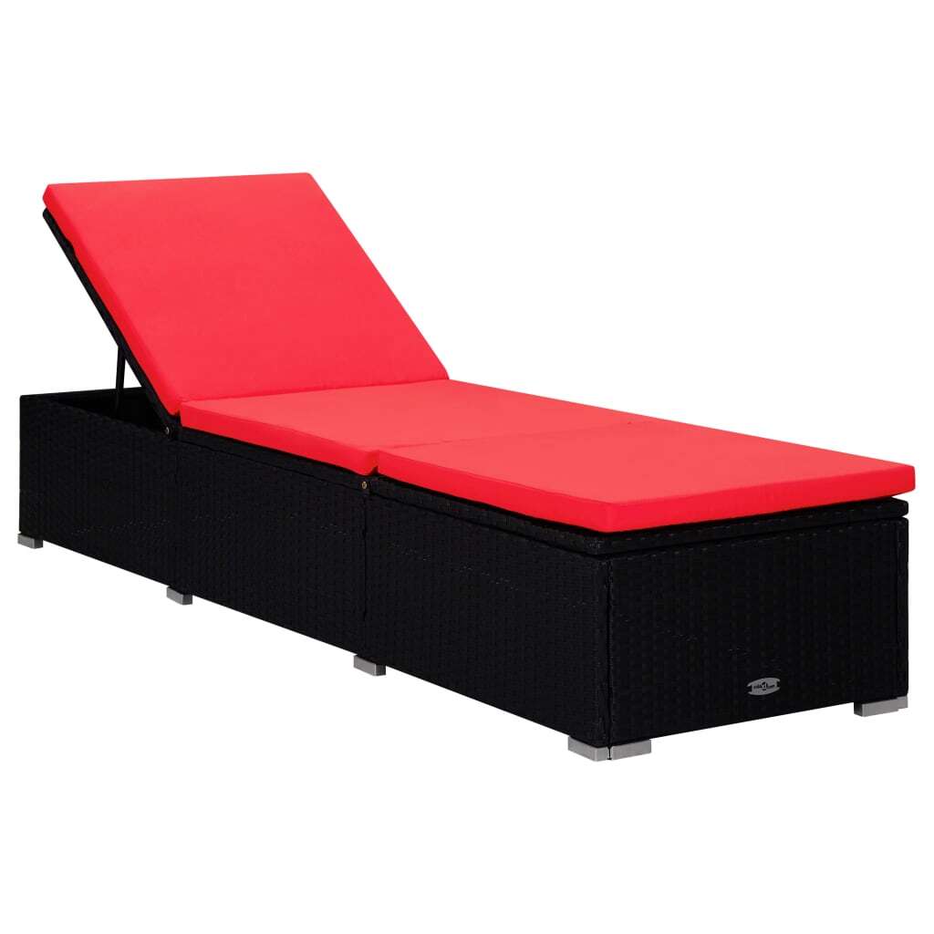 Patio Sun Lounger Black PE rattan 76.8 inches long sunlounger