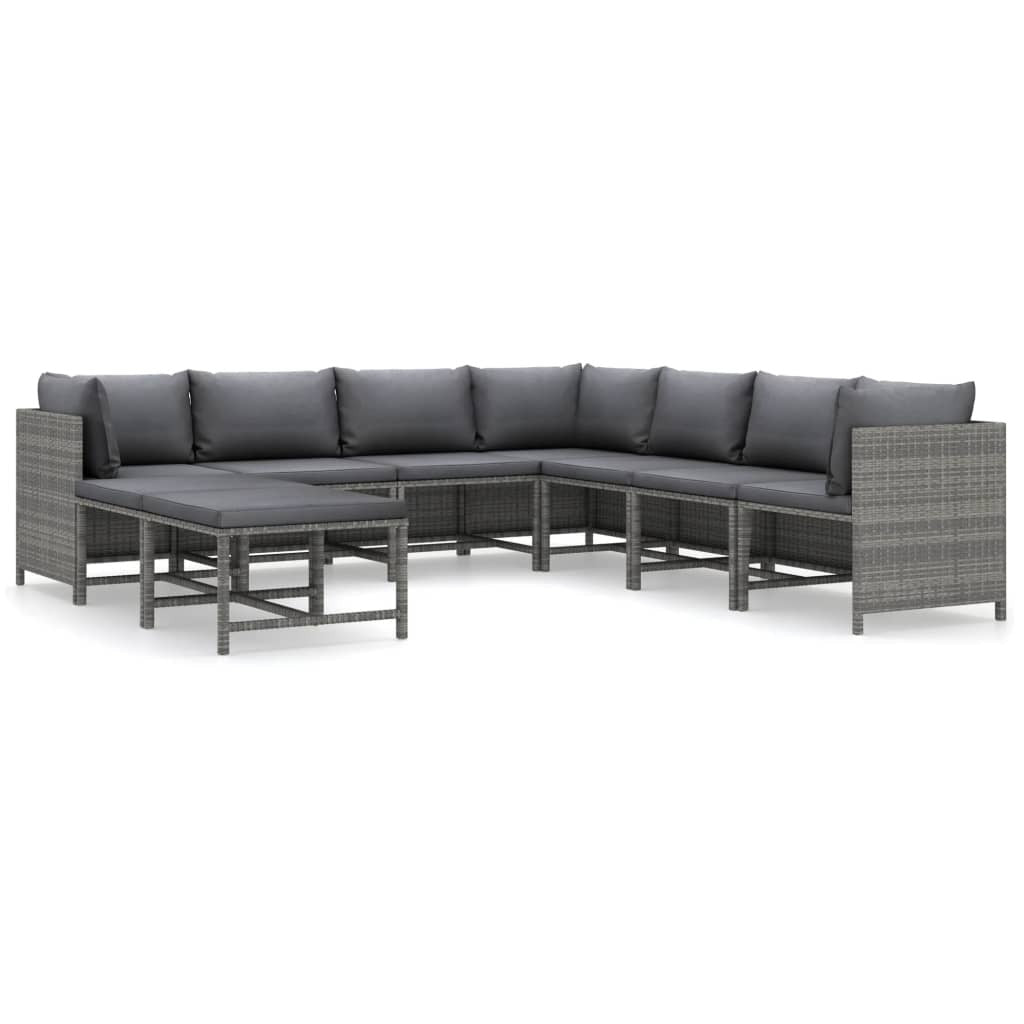 Garden Lounge Set Grey PE Rattan 9 Piece Set Modular