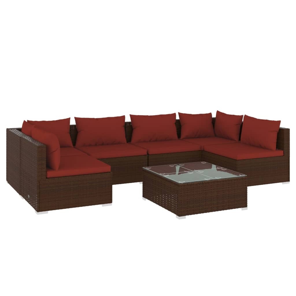 7 Piece Patio Lounge Set with Cushions Poly Rattan Brown