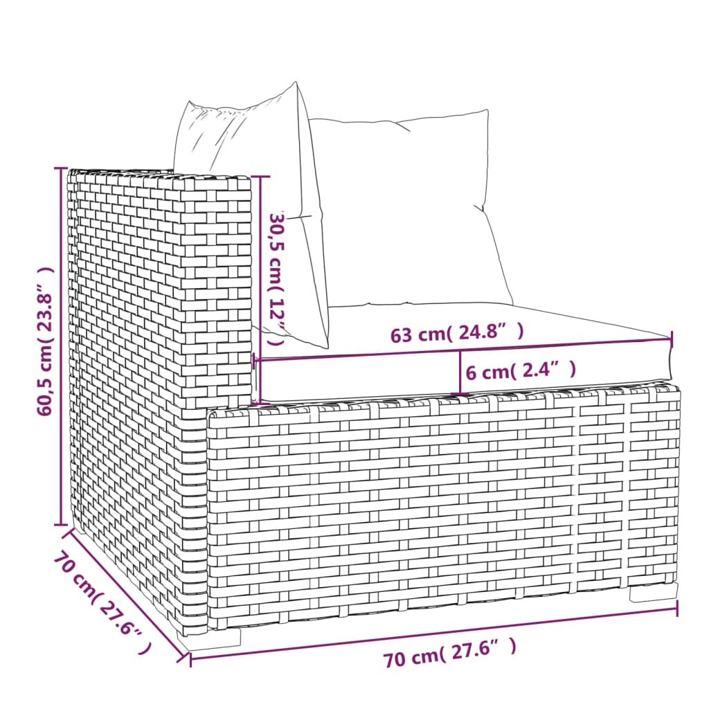 Garden Lounge Set Grey PE rattan, powder-coated steel, plastic, glass