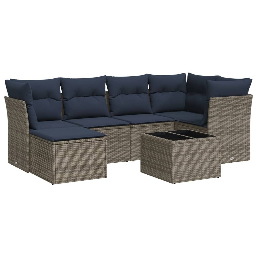 7 Piece Patio Sofa Set with Cushions Gray Poly Rattan