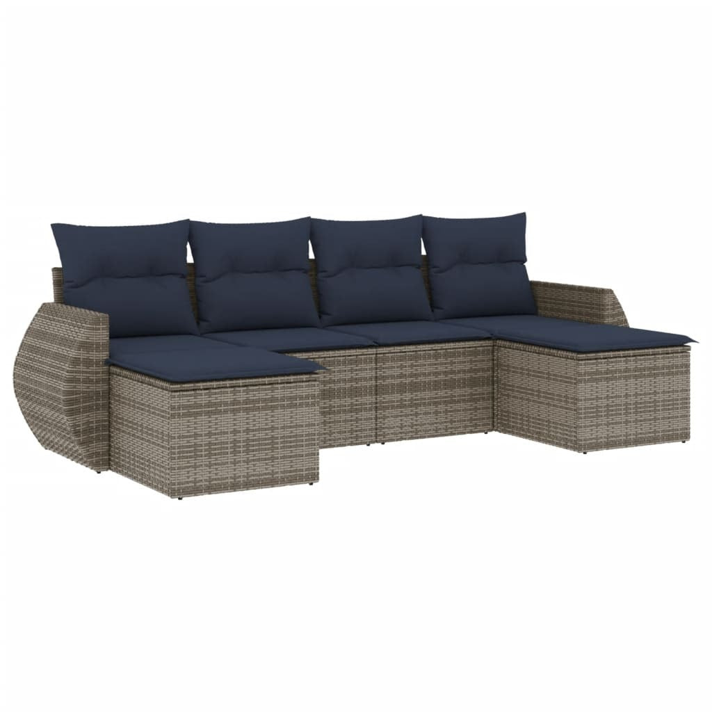 6 Piece Garden Sofa Set with Cushions Grey Poly Rattan