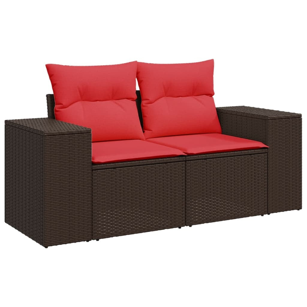 9 Piece Garden Sofa Set with Cushions Brown Poly Rattan