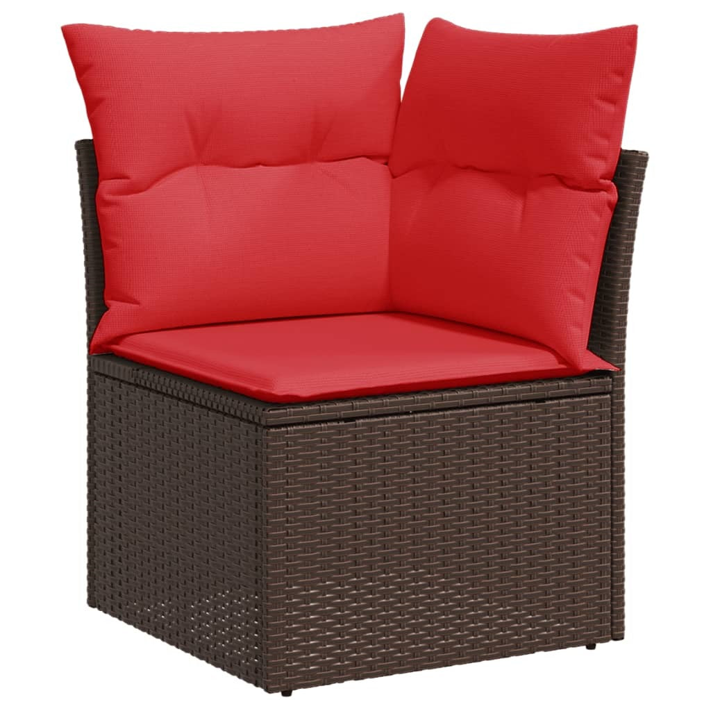 9 Piece Garden Sofa Set with Cushions Brown Poly Rattan