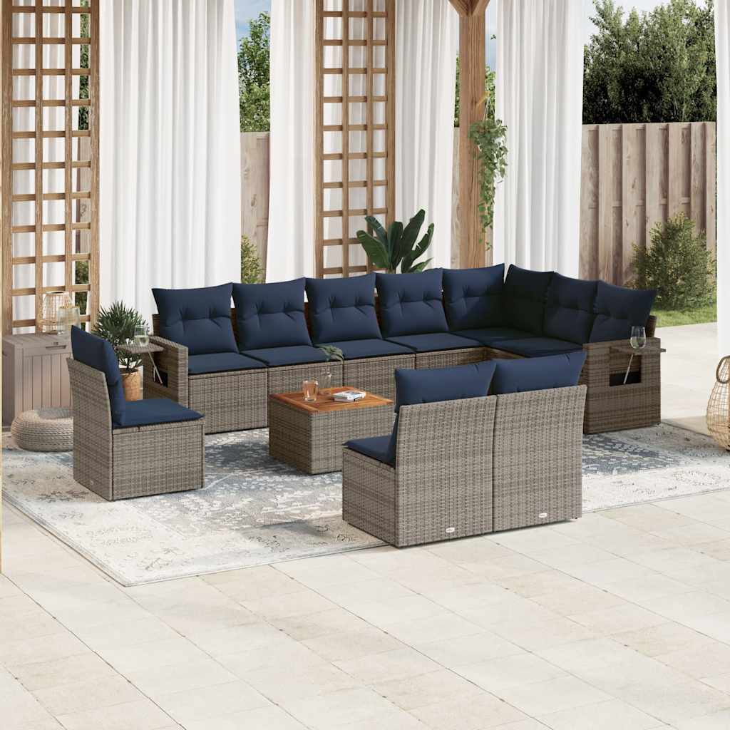 11 Piece Garden Sofa Set with Cushions Grey Poly Rattan