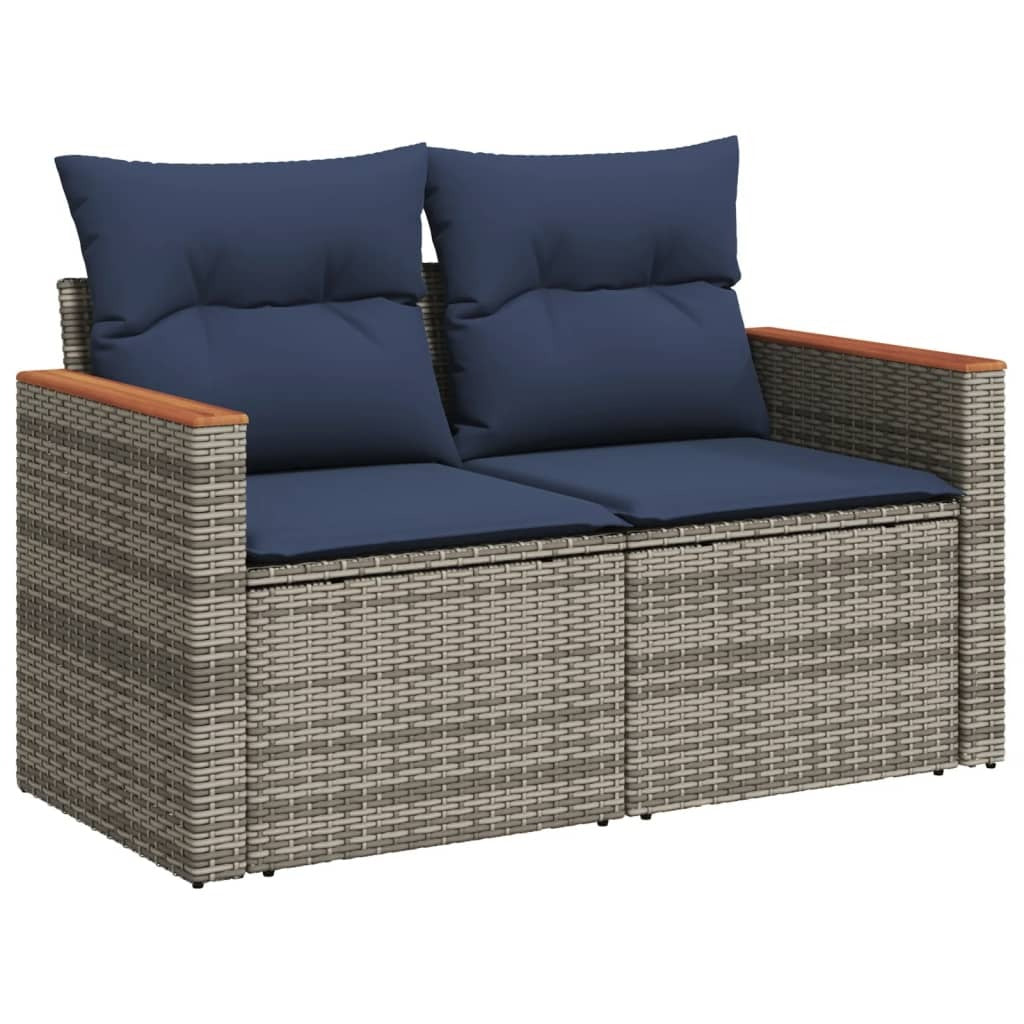 7 Piece Garden Sofa Set with Cushions Grey Poly Rattan