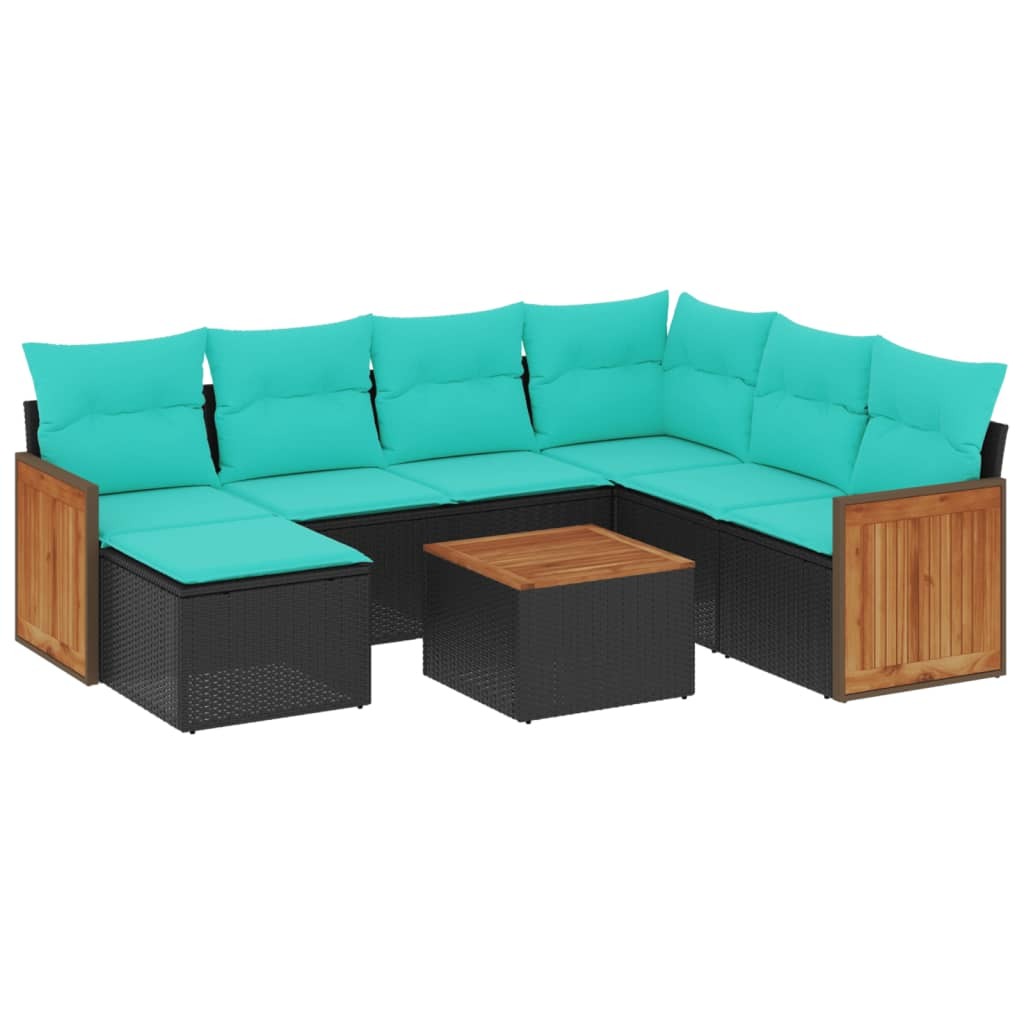 8 Piece Garden Sofa Set with Cushions Black Poly Rattan