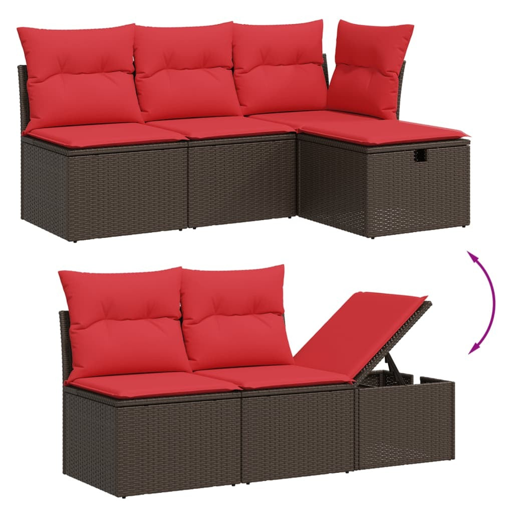 10 Piece Patio Sofa Set with Cushions Brown Poly Rattan
