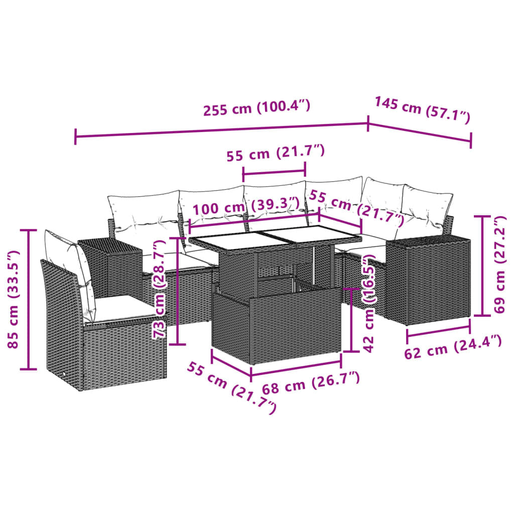 Garden Sofa Set Black PE rattan, powder-coated steel, tempered glass
