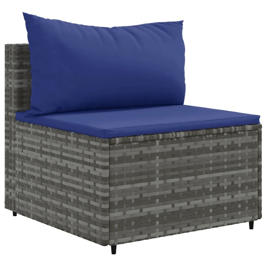 Patio Lounge Set Grey PE rattan, powder-coated steel, polyester