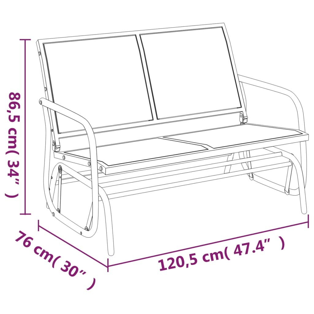 Garden Glider Bench Black Textilene, Steel 47.4 in