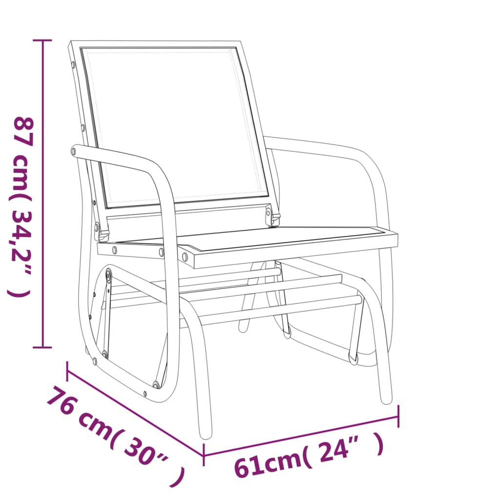 Garden Glider Chair Black Textilene and Steel 24.0 x 29.9 x 34.3 in