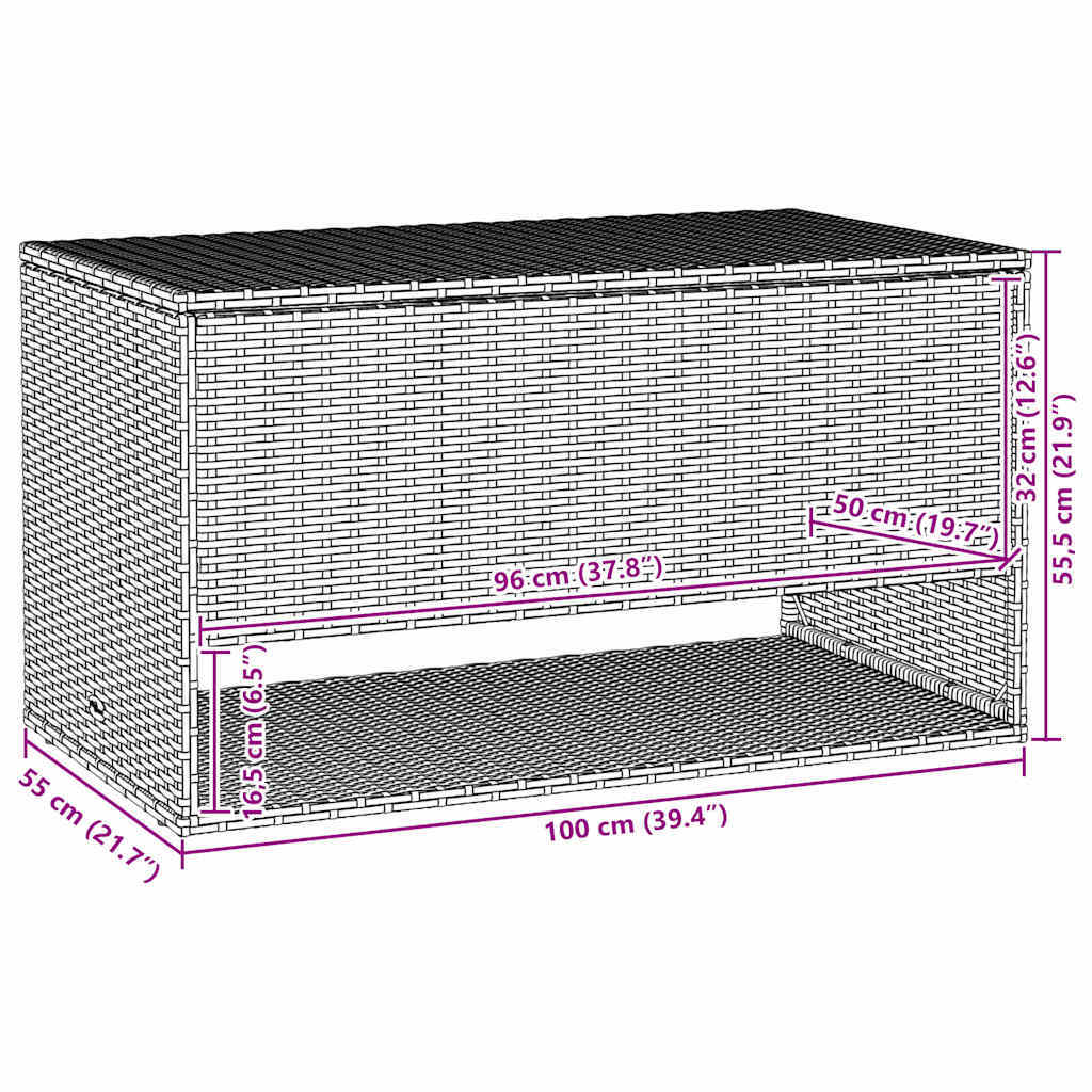 Cushion Box Brown PE Rattan, Powder-Coated Steel