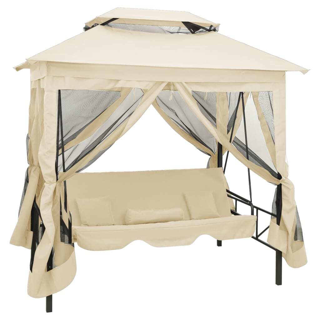 Garden Swing Chair Cream White Polyester and Powder-Coated Steel