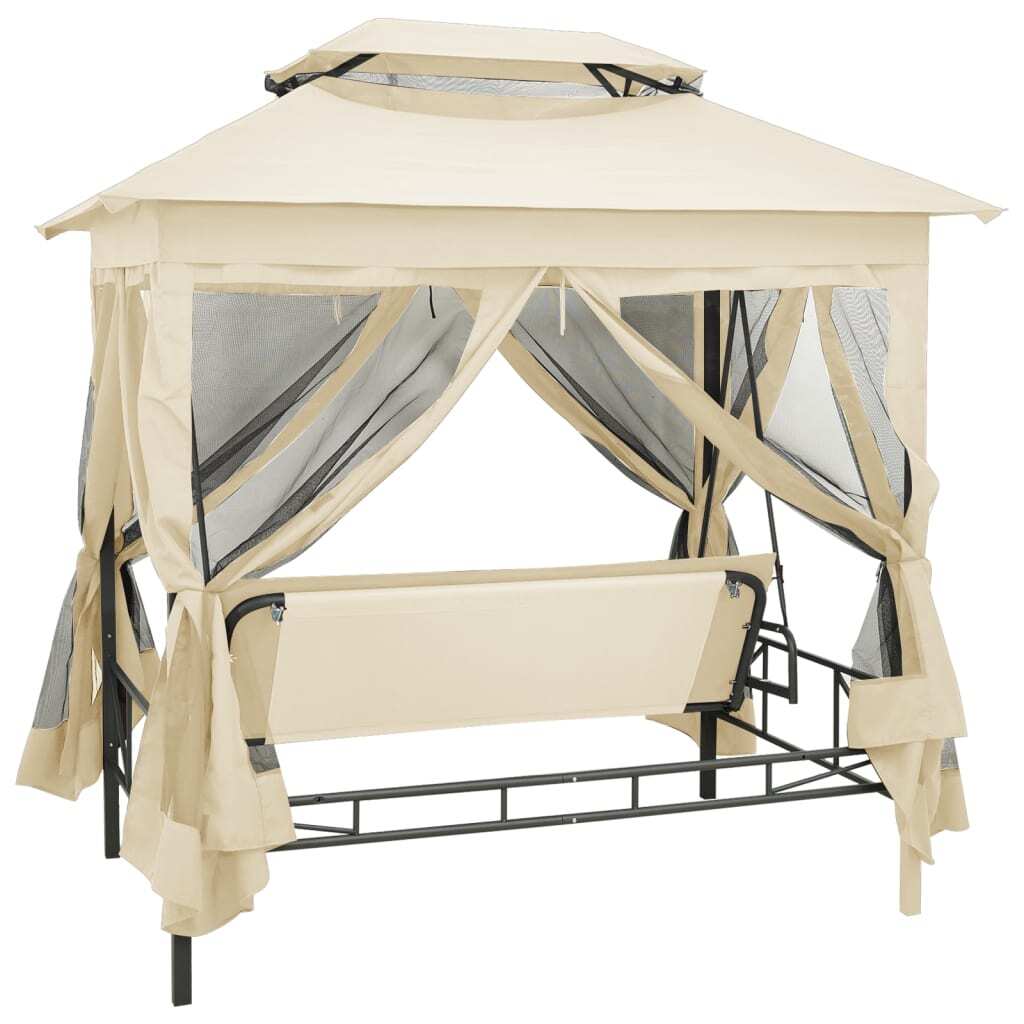 Garden Swing Chair Cream White Polyester and Powder-Coated Steel
