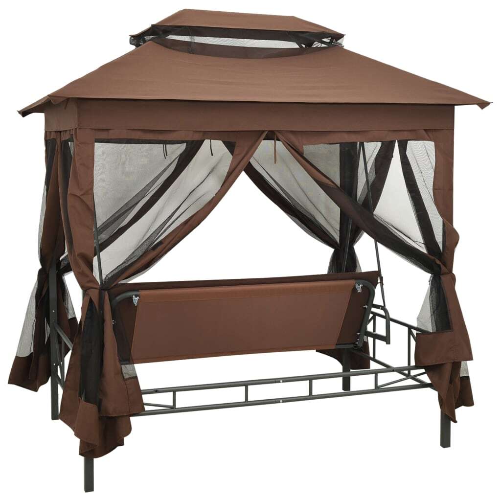 Garden Swing Chair Coffee Polyester fabric and powder-coated steel