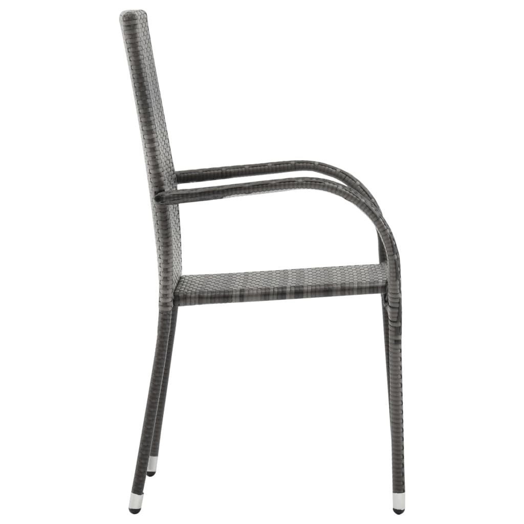 Dining Chair Set of 2 Grey Poly Rattan Standard Stackable