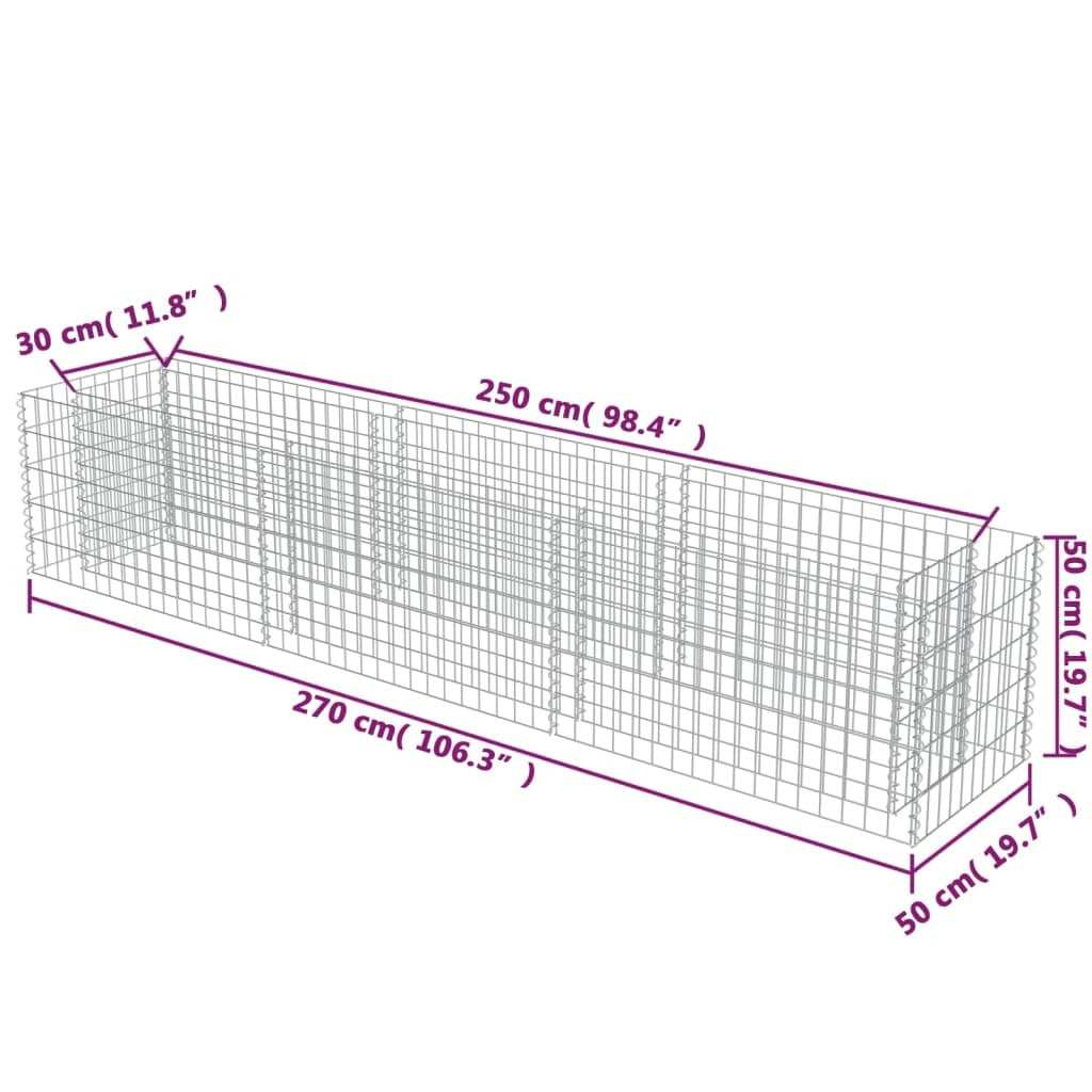 Gabion Raised Bed Silver Galvanized Steel Large Durable