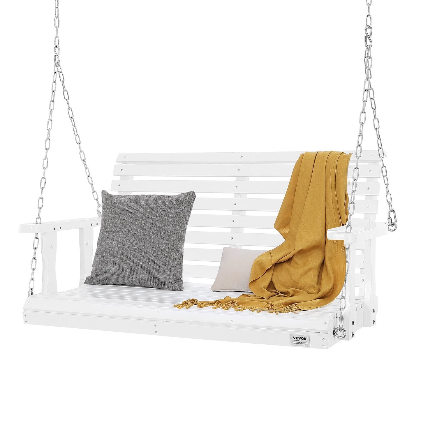 VEVOR Wooden Porch Swing 4 ft, Patio bench swing for Courtyard & Garden, Upgraded 880 lbs Strong Load Capacity, Heavy Duty Swing Chair Bench with Hanging Chains for Outdoors, White