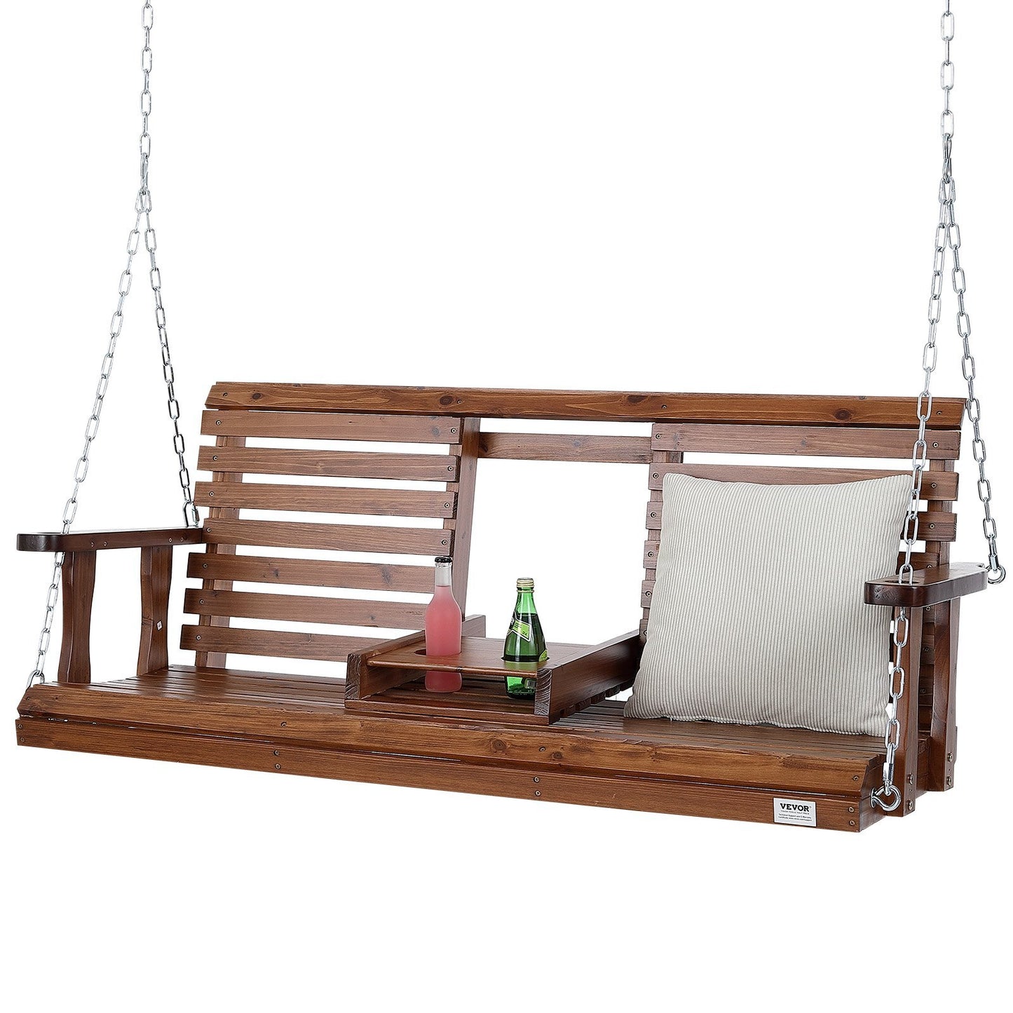 VEVOR Wooden Porch Swing 5 ft, Patio bench swing for Courtyard & Garden, Upgraded 880 lbs Strong Load Capacity, Heavy Duty Swing Chair Bench with Hanging Chains for Outdoors, Brown