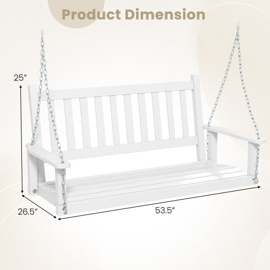 2-Person Wooden Outdoor Porch Swing with 500 lbs Weight Capacity-Brown