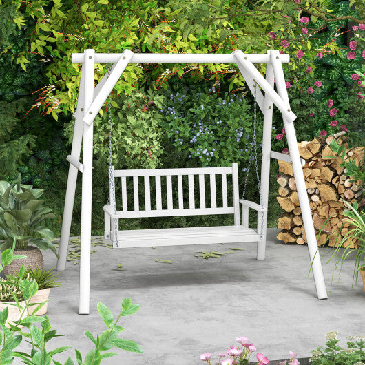 3-Person Wooden Outdoor Porch Swing with 800 lbs Weight Capacity-Brown