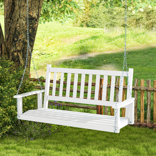 3-Person Wooden Outdoor Porch Swing with 800 lbs Weight Capacity-Brown