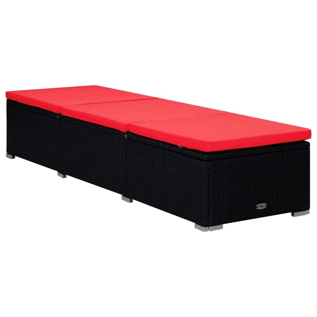 Patio Sun Lounger Black PE rattan 76.8 inches long sunlounger