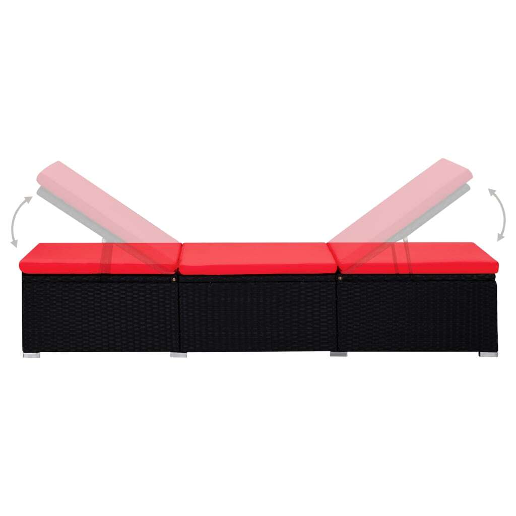 Patio Sun Lounger Black PE rattan 76.8 inches long sunlounger