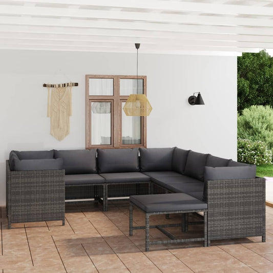 Garden Lounge Set Grey PE Rattan, Powder-Coated Steel Standard