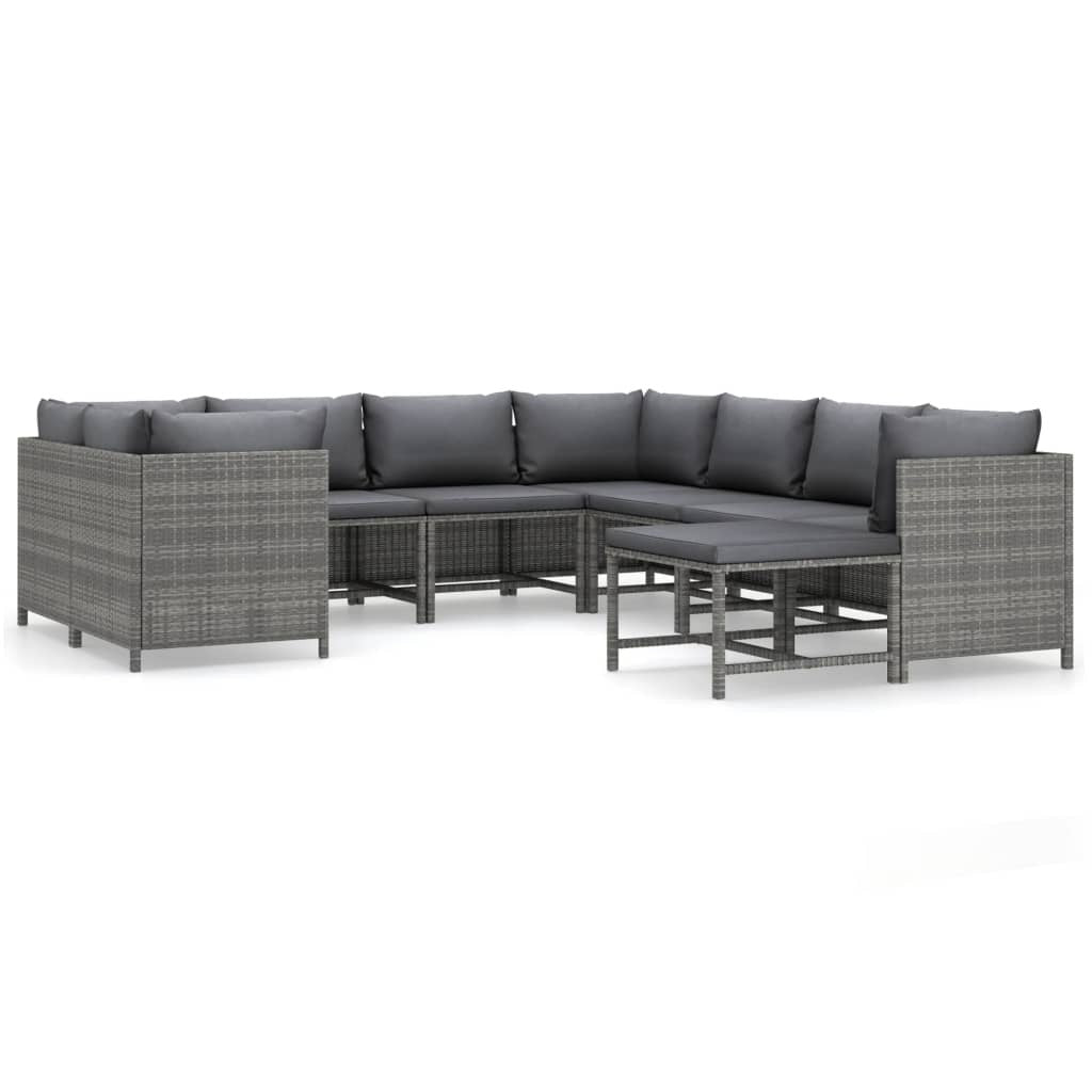 Garden Lounge Set Grey PE Rattan, Powder-Coated Steel Standard
