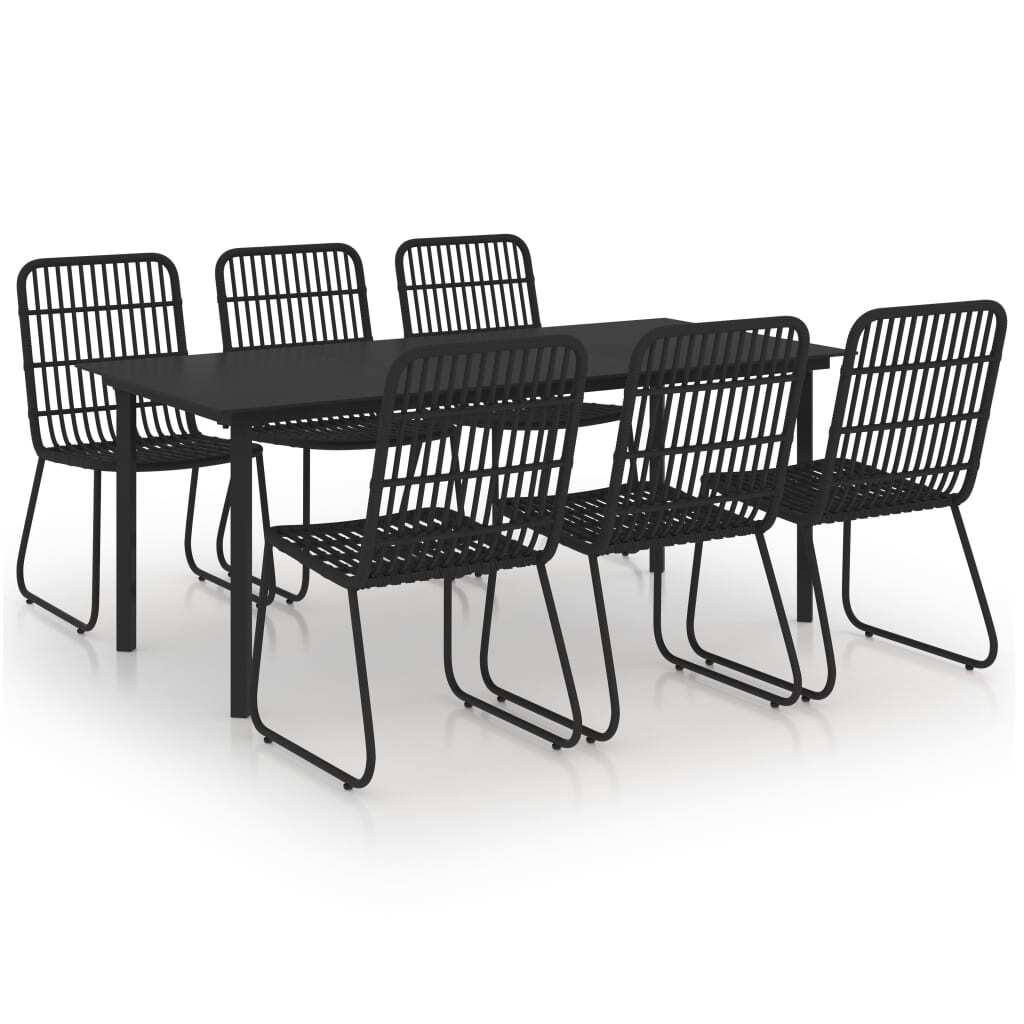 Dining Set Black Poly rattan, powder-coated steel, glass