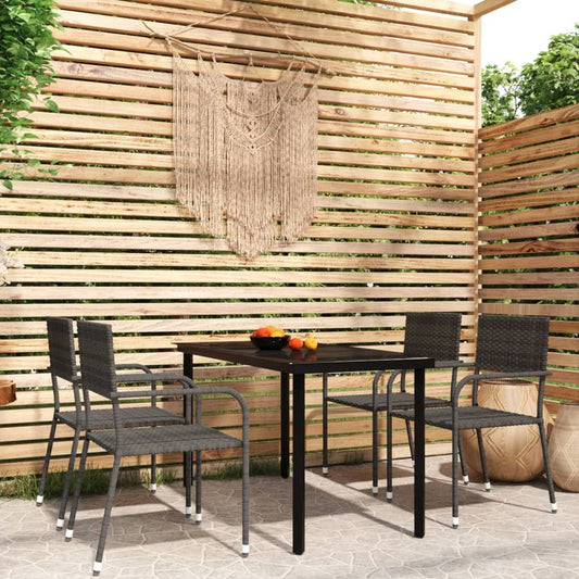 Garden Dining Set Grey, Black PE rattan, Steel, Glass 5 Piece Set