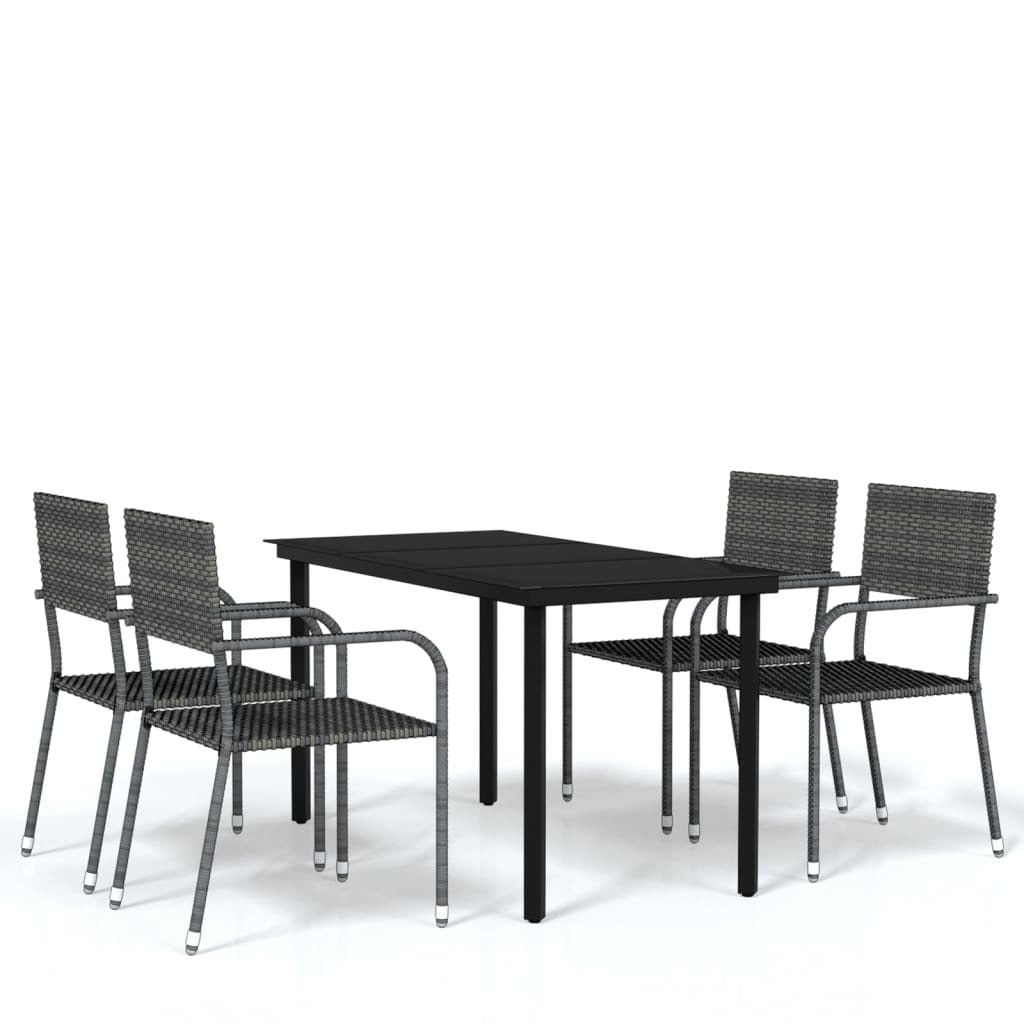 Garden Dining Set Grey, Black PE rattan, Steel, Glass 5 Piece Set