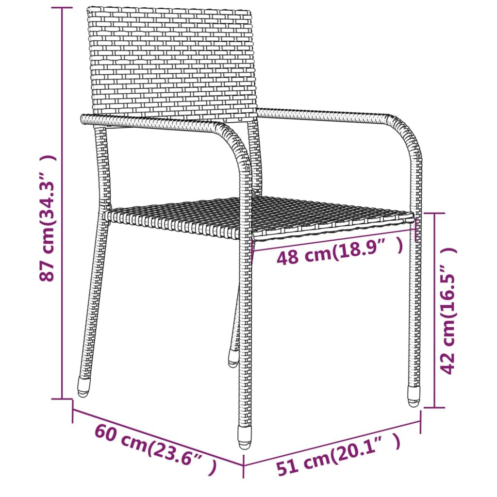 Garden Dining Set Grey, Black PE rattan, Steel, Glass 5 Piece Set