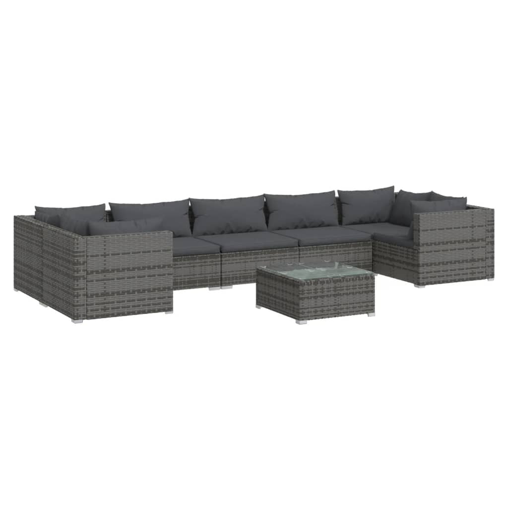 Garden Lounge Set Grey PE rattan, powder-coated steel, plastic, glass