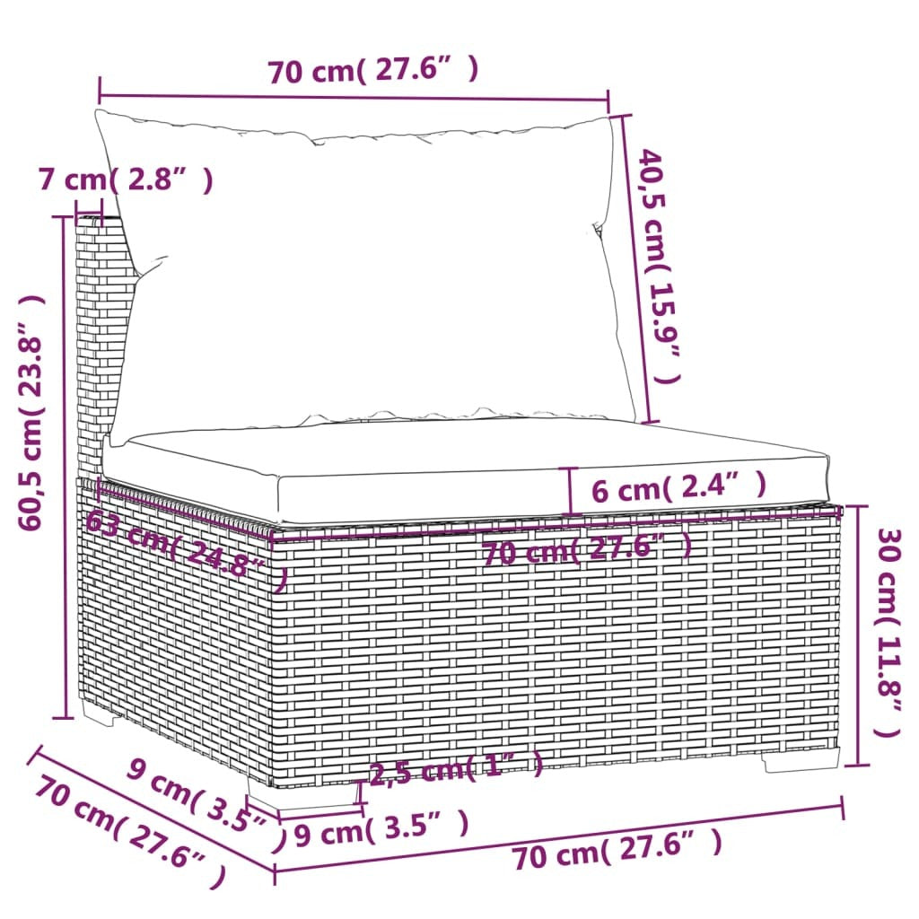 Garden Lounge Set Grey PE rattan, powder-coated steel, plastic, glass