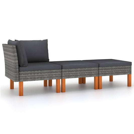 Garden Lounge Set Grey PE rattan Compact Removable Covers
