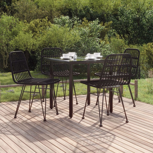 Garden Dining Set Black Poly Rattan Medium Durable