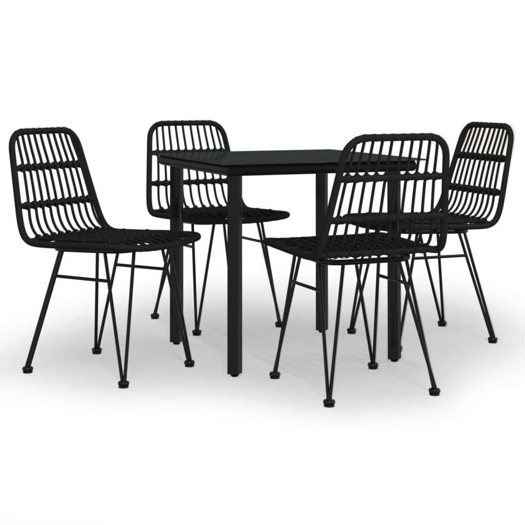Garden Dining Set Black Poly Rattan Medium Durable