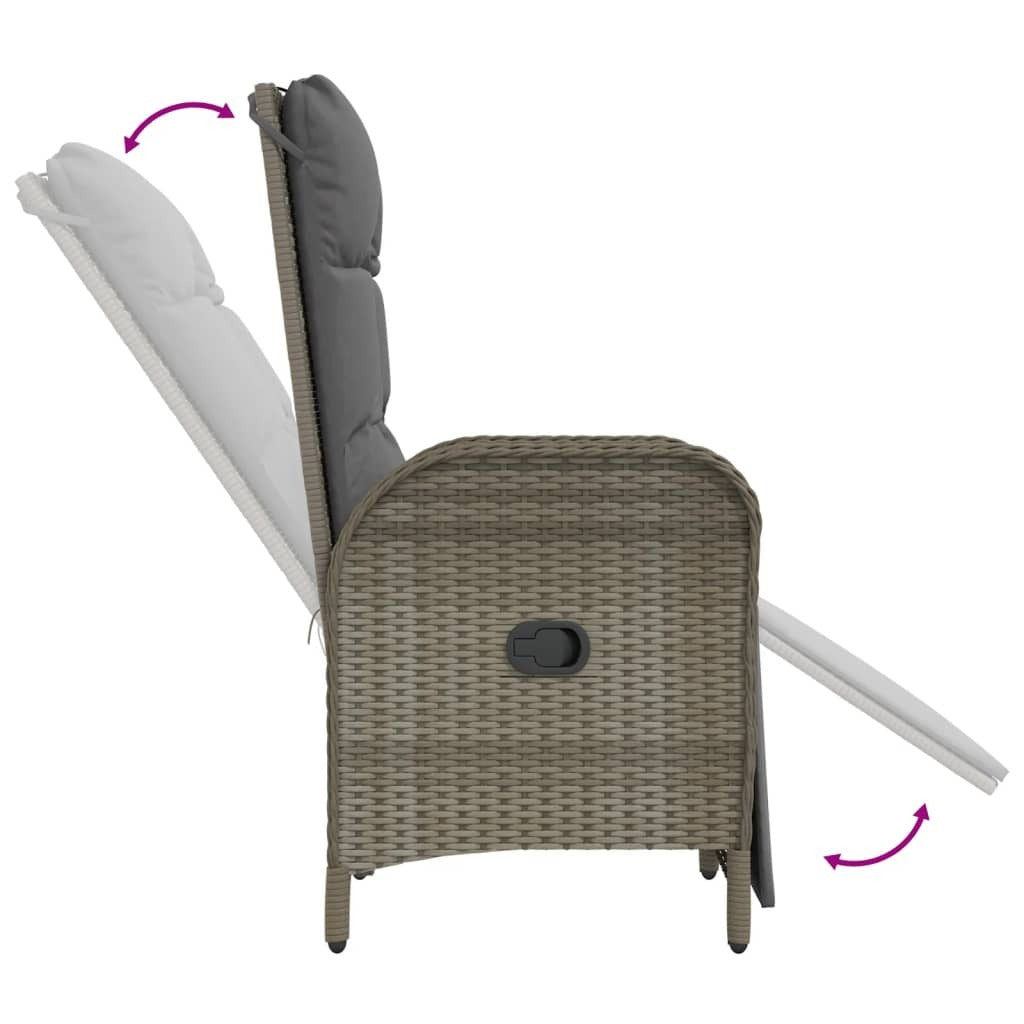 Garden Dining Set Gray PE Rattan, Powder-Coated Steel, Tempered Glass