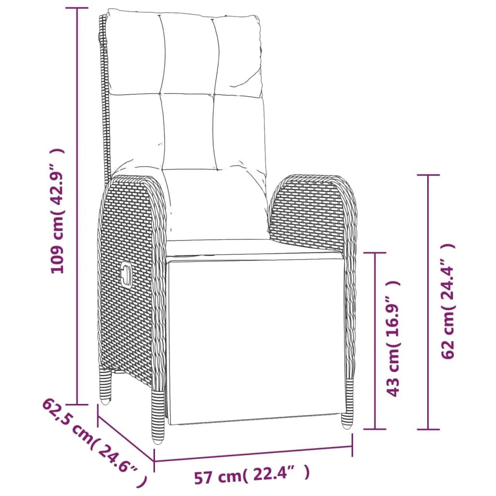 Garden Dining Set Gray PE Rattan, Powder-Coated Steel, Tempered Glass