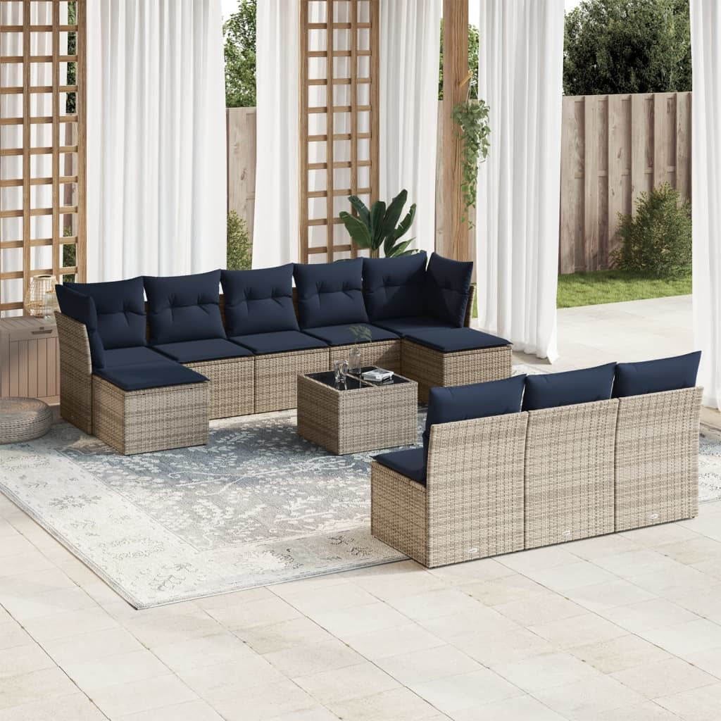 11 Piece Patio Sofa Set with Cushions Gray Poly Rattan