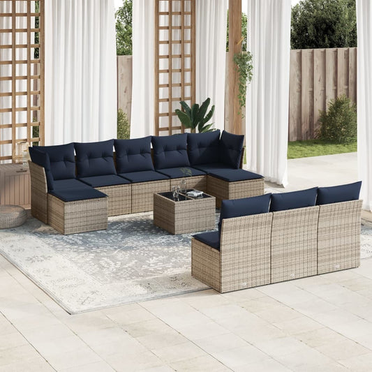 11 Piece Patio Sofa Set with Cushions Gray Poly Rattan
