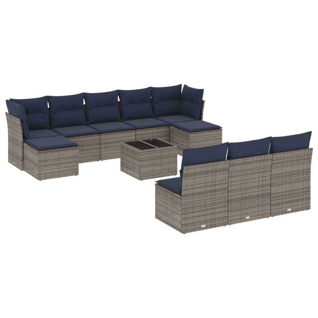 11 Piece Patio Sofa Set with Cushions Gray Poly Rattan