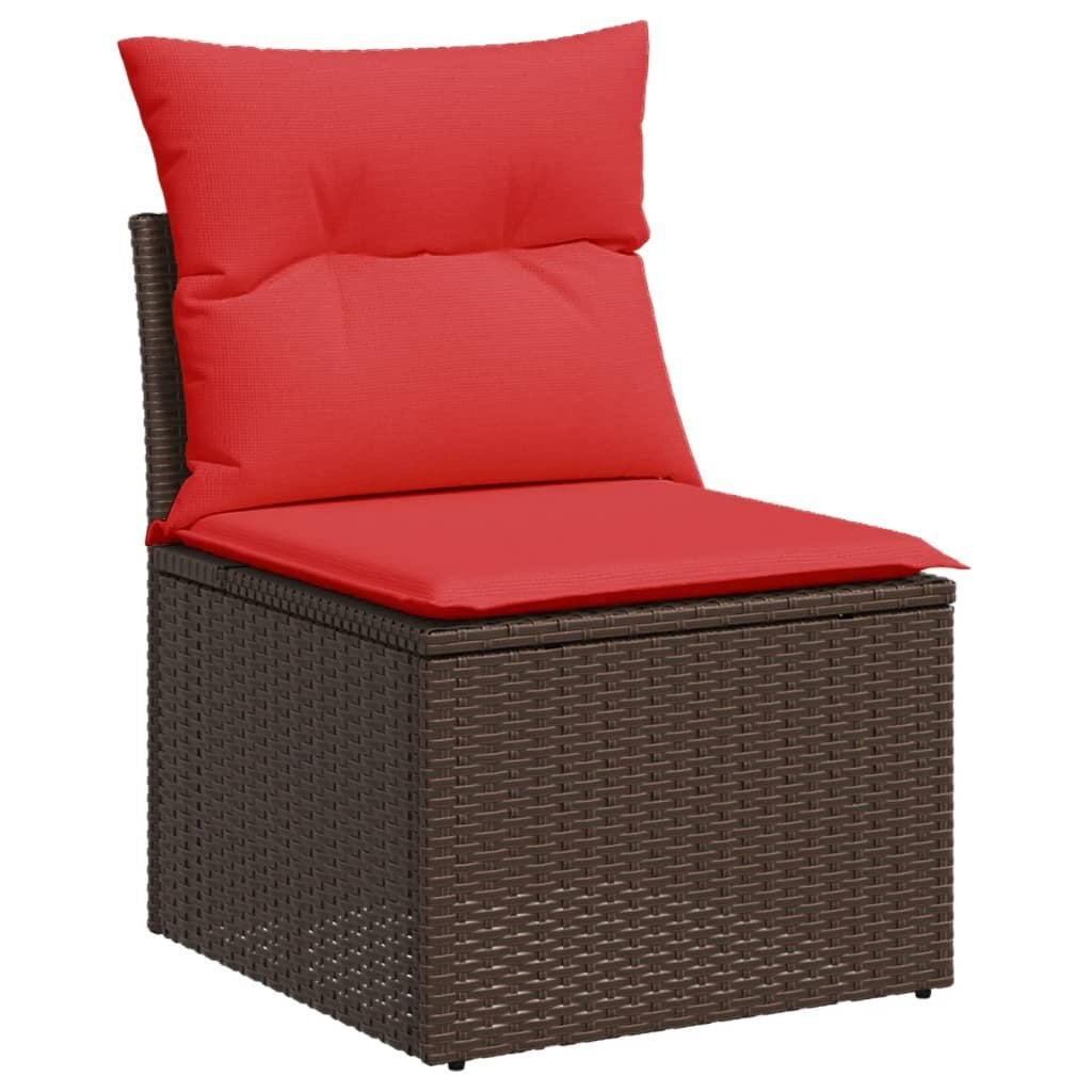 10 Piece Garden Sofa Set with Cushions Brown Poly Rattan