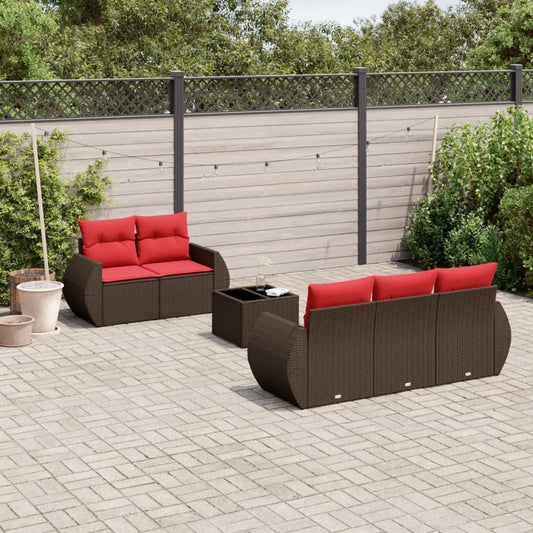 6 Piece Patio Sofa Set with Cushions Brown Poly Rattan