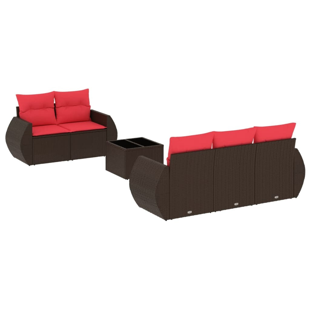 6 Piece Patio Sofa Set with Cushions Brown Poly Rattan
