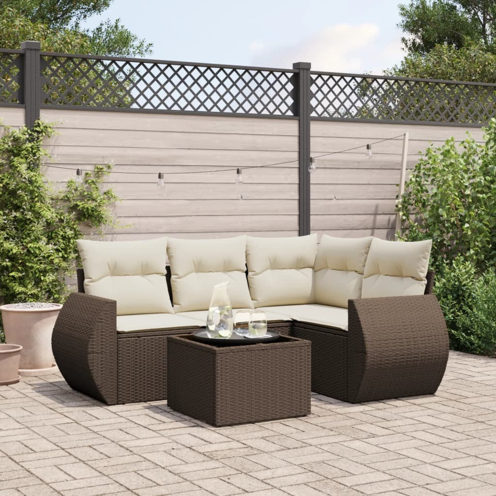 Garden Sofa Set Brown PE rattan, powder-coated steel, tempered glass