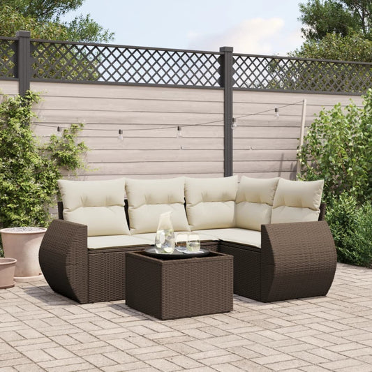 Garden Sofa Set Brown PE rattan, powder-coated steel, tempered glass